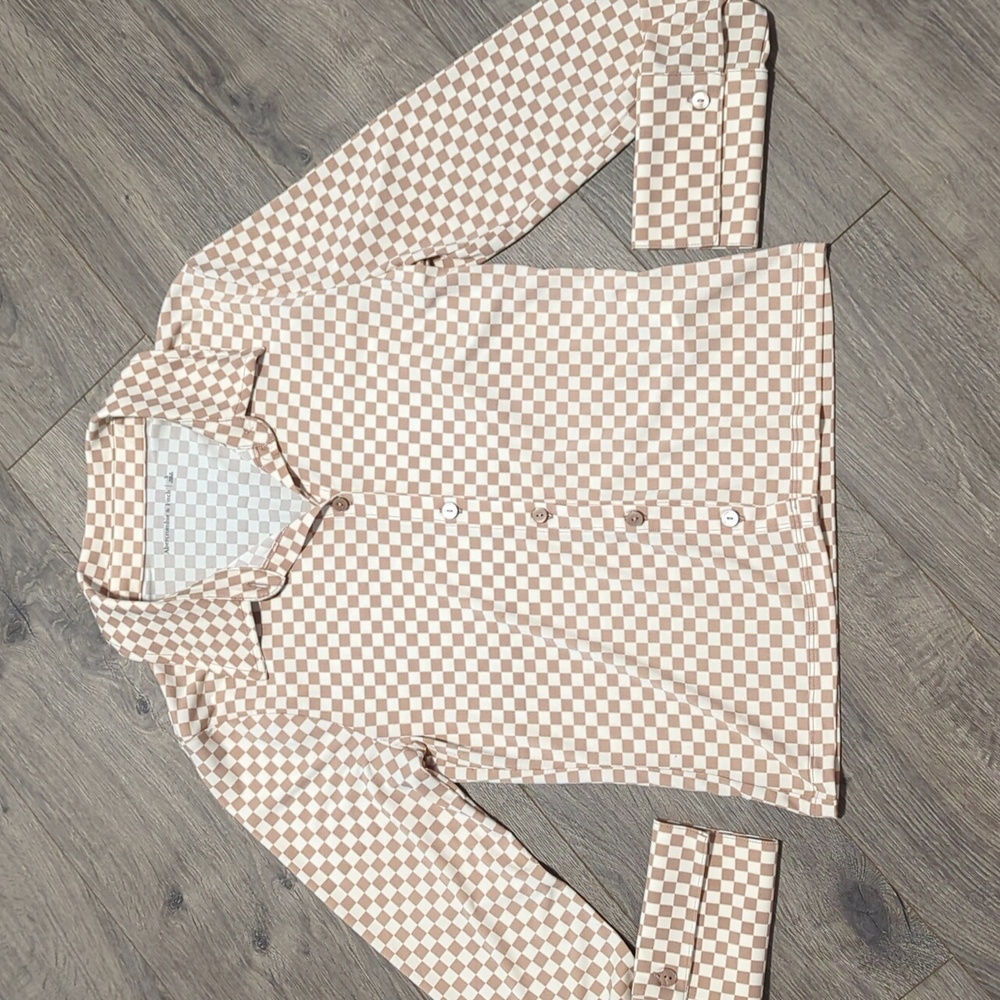 Abercrombie checker print semi cropped button down shirt